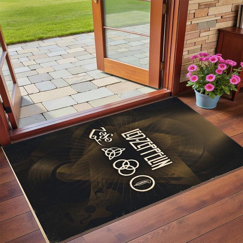 Led Zeppelin Print Crystal Velvet Plush Rug Wear?Resistant Anti?Slip Floor Mat For Indoor Household Decoration