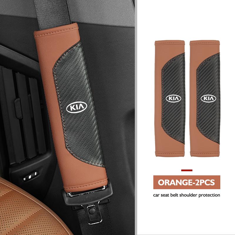 Leather Car Seat Belt Shoulder Carbon Fiber Protection Pad For KIA Cerato Proceed Venga Stonic Picanto Sorento Stinger