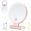 Светодиодное зеркало для макияжа с 1-кратным и 10-кратным увеличением, регулируемым тремя цветами, USB, 18 см, компактное, складное, можно использовать на или Двустороннее увеличение, режимы, яркость,