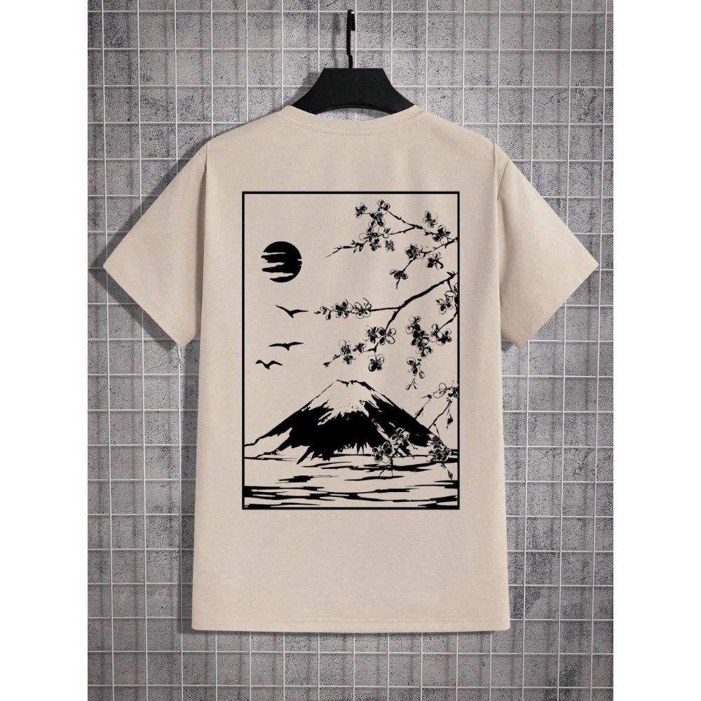 Футболка с визитной карточкой Tokyo Sakura Mount Fuji, мужская модная футболка, хлопковая летняя повседневная футболка в стиле хип-хоп, свободная хлопковая футболка