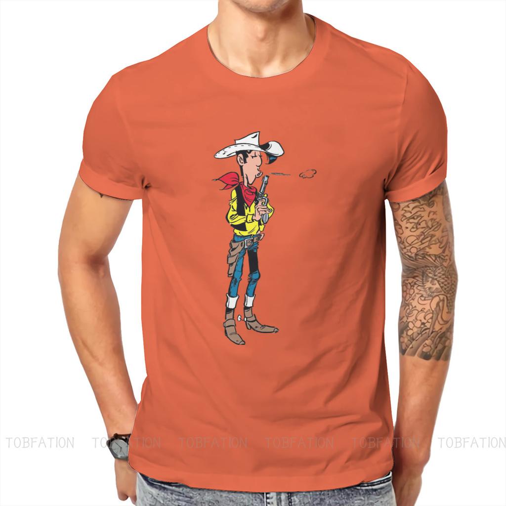 Футболка с персонажем мультфильма Lucky Luke, альтернативная футболка в стиле Харадзюку, футболка высокого качества, одежда унисекс с круглым вырезом большого размера, одежда унисекс