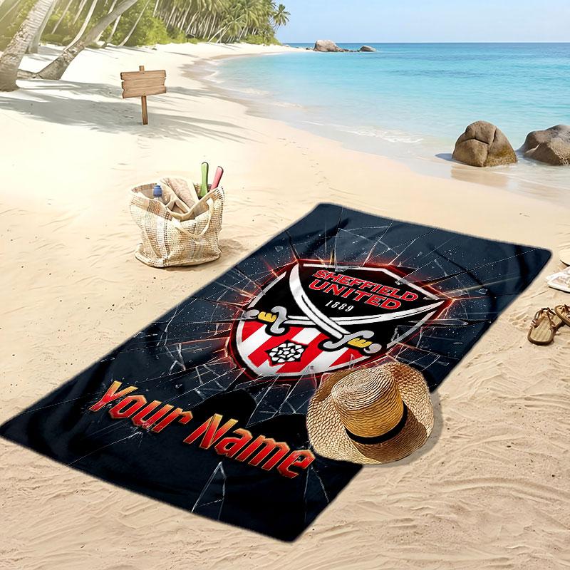Sheffield United FC Personalized Printed Beach Towel Soccer Logo Support Custom Name Text Absorbent Towel For Sport Travel Special Gift