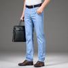 Высококачественные мужские тонкие джинсы из тенселя, классические модные деловые повседневные свободные прямые джинсовые брюки, мужские эластичные брендовые брюки