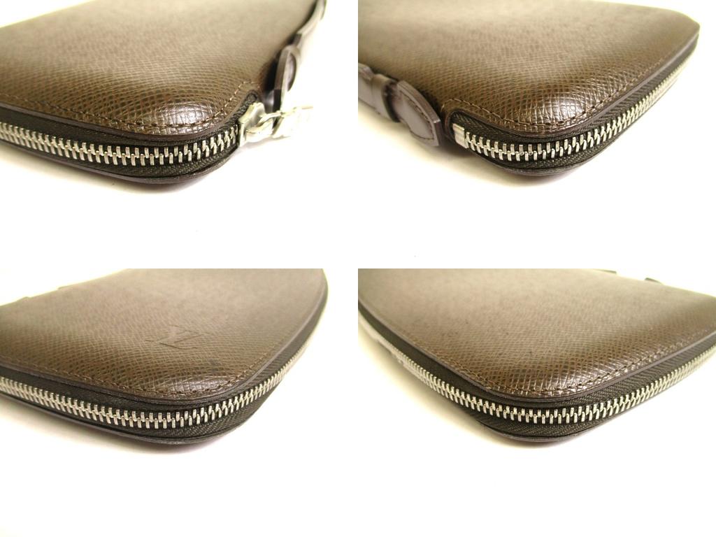 Оригинальный кошелек LOUIS VUITTON Taiga из кожи темно-коричневого цвета на круговой молнии, дорожный кейс #a856, восстановленный