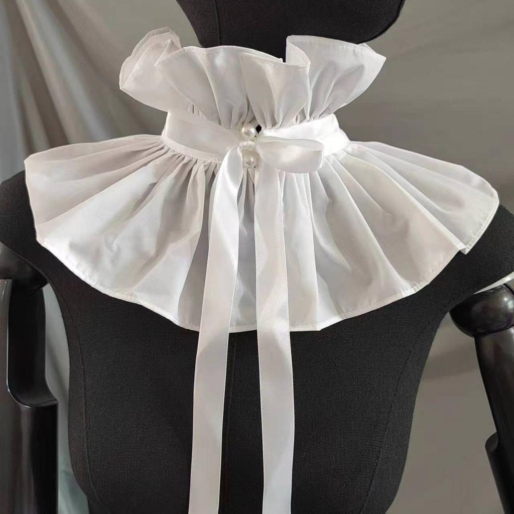 French Court Style, Ruffle Edge Decorative Lace-Up High Neck, Retro Ruff Scarf, Fake Collar Fashion