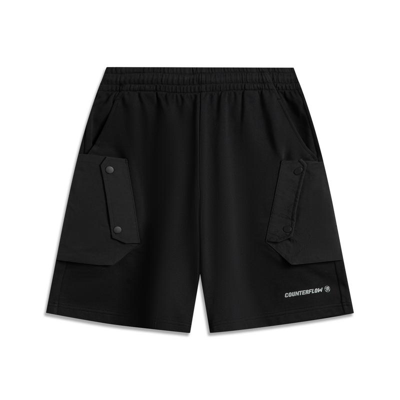 Li Ning CF Эластичные однотонные шорты карго с несколькими карманами Мужские шорты Черный AKSV239-1