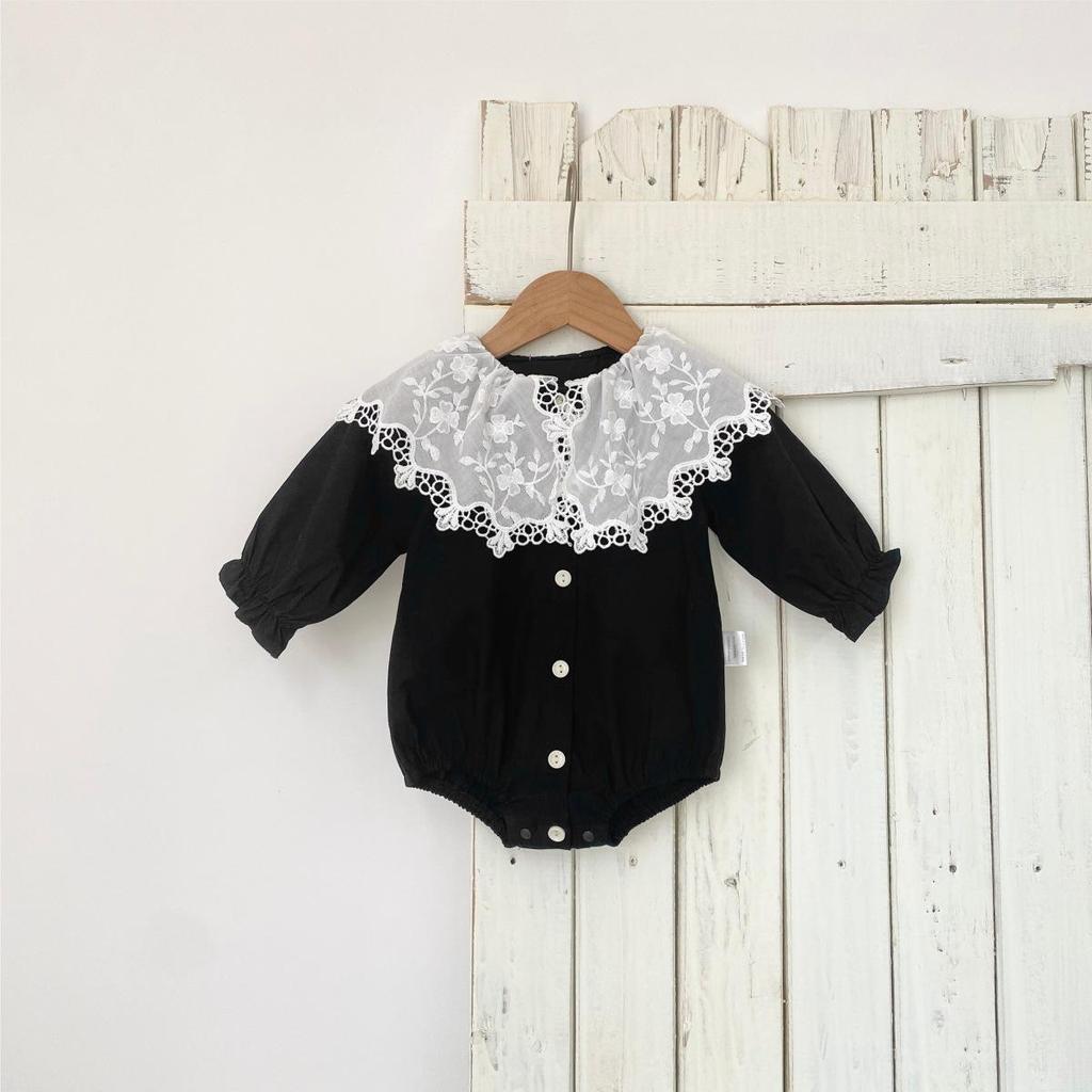 Корейский весенний кружевной боди с отложным воротником и застежкой на кнопках внизу для девочек - Комбинезон для младенцев/малышей, 2025
