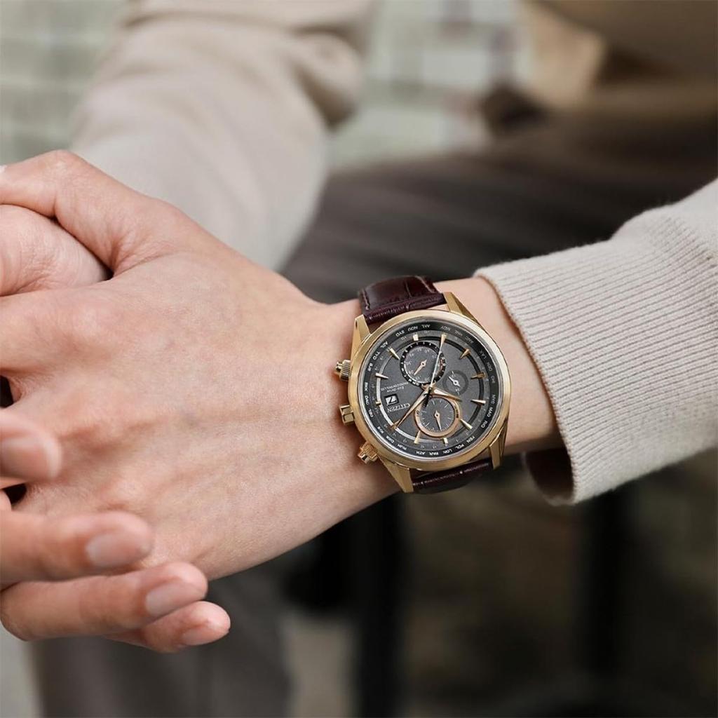 Citizen Chronograph Watch with Leather Strap Brown One Size One Sports Chronograph with Luxurious Men's Eco-Drive AT8263-10H Classic, Brown, Size,