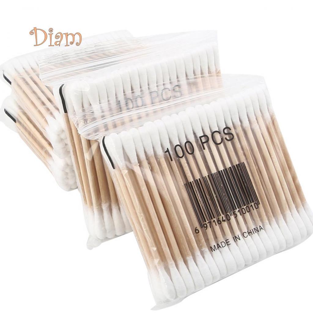 DIAMO Одноразовый двухсторонний деревянный ватный тампон, аппликатор для чистки макияжа