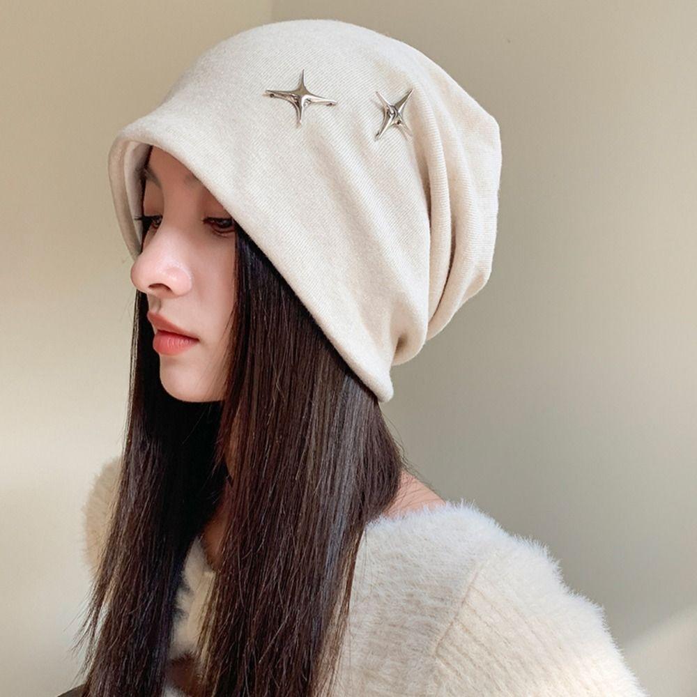 Face Slimming Slouchy Beanie Hat Star Decor Warm Earflap Hat Cozy Fall Winter Beanie Hat For Women