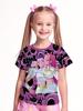Girls Cartoon Anime T‑Shirt, Little Kids Fantasy Girl Character Purple Skull Pattern Short‑Sleeve Crew Neck Casual Daily Te