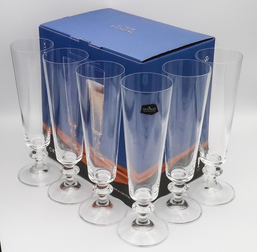 Богемское стекло "BELLA" Шампанское (Пиво) Очки (6) Кристаллекс, можно мыть в посудомоечной машине