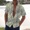 Men's Summer New Loose Print Short Sleeve Shirt Cardigan Beach Shirt