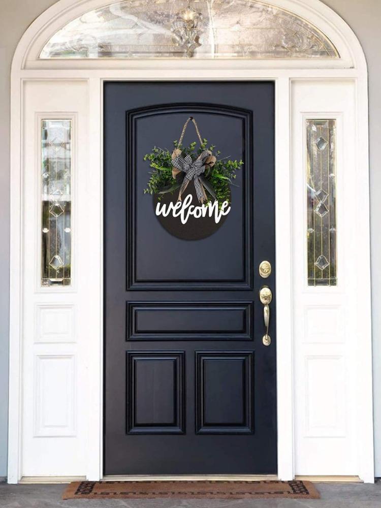 Приветственный знак для входной двери, Декор входной двери для крыльца фермерского дома, Приветственные венки в деревенском стиле, Круглый деревянный подвесной знак для домашнего наружного внутреннего декора