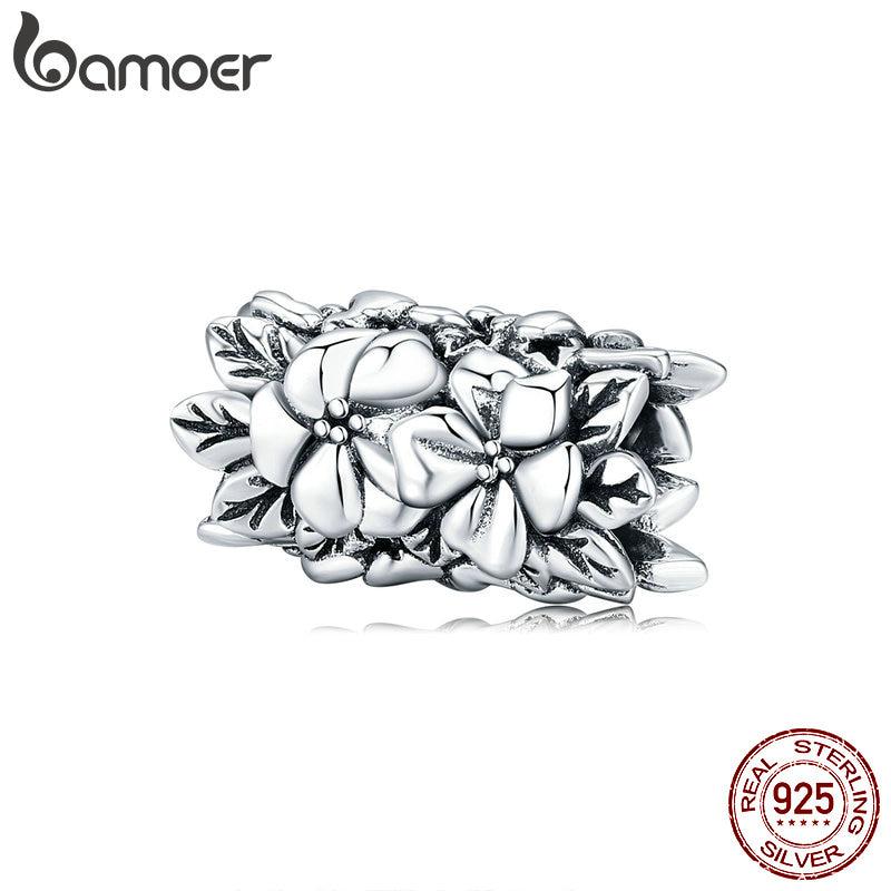 BAMOER стерлингового серебра 925 пробы бусины с цветами для женщин Шарм подходит браслет в виде змеи DIY браслет ювелирные изделия