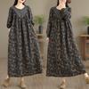 DIMANAF Women Plus Size Autumn Long Sleeve Vintage Dress Floral Loose Casual Oversize Maxi Cotton Linen Dress 2025