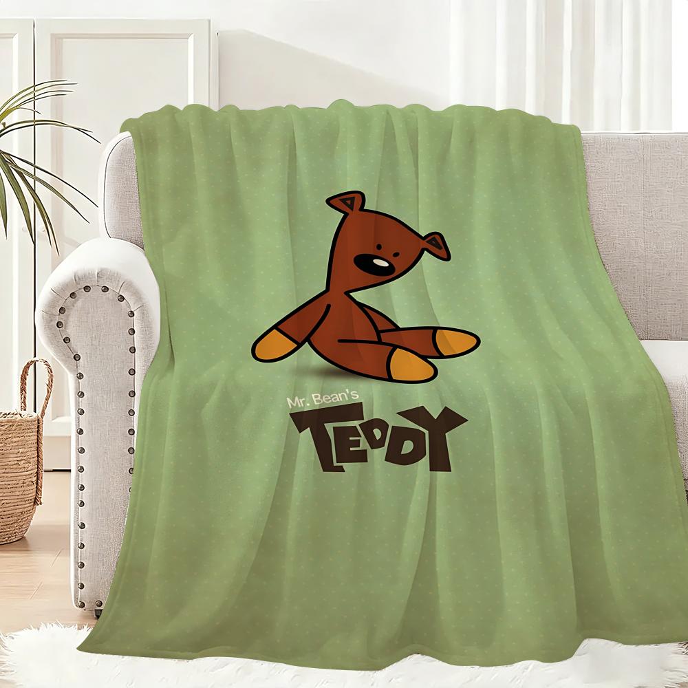 M-Mr. Bean Cartoon Throw Lightweight 240g Flannel Blanket Soft Skin-friendly for Summer Cooling