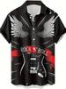 Men's Fashion Casual Shirt with Rock Guitar Vintage Pattern 3D Print, Hip-Hop Rock Street Style Hawaiian Shirt