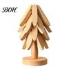 Space Saving Collapsible Trivet Wooden Trivets for Hot Dishes, Christmas Tree Shaped Pot Mat Table, Wood Heat Resistant Kitchen Holder Set with