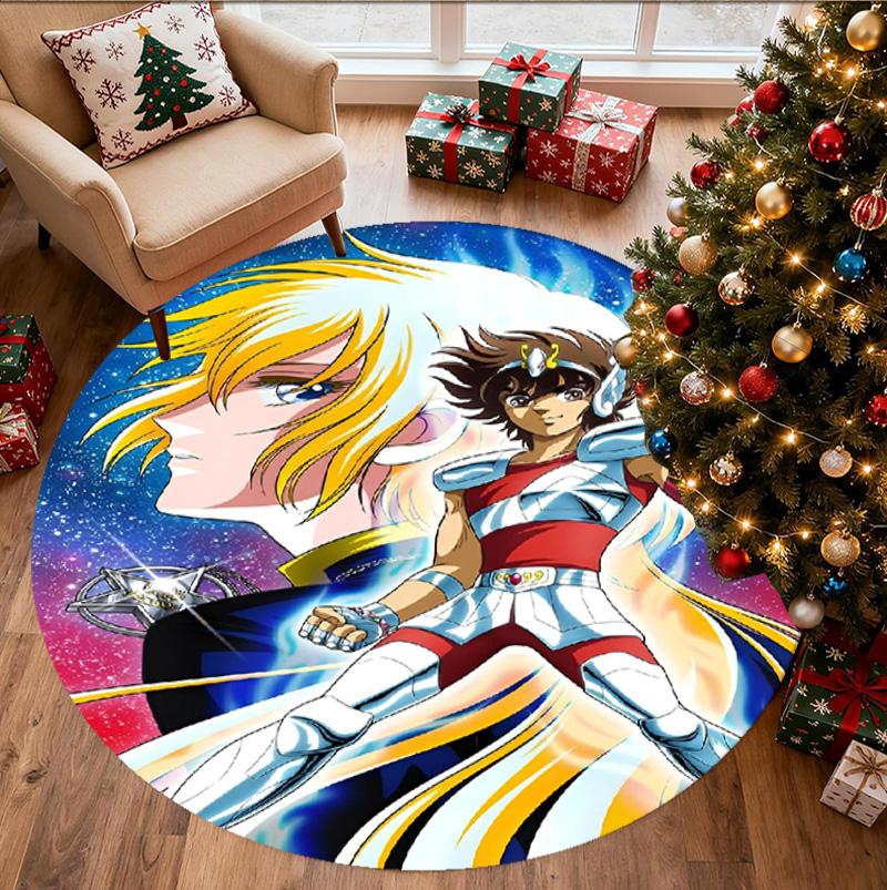 Saint Seiya Pattern Round Rug, Indoor/Outdoor Mat, for Picnic, Gameroom, Bedroom, Office, Living Room, Home Decor Carpet, Birthday Gift