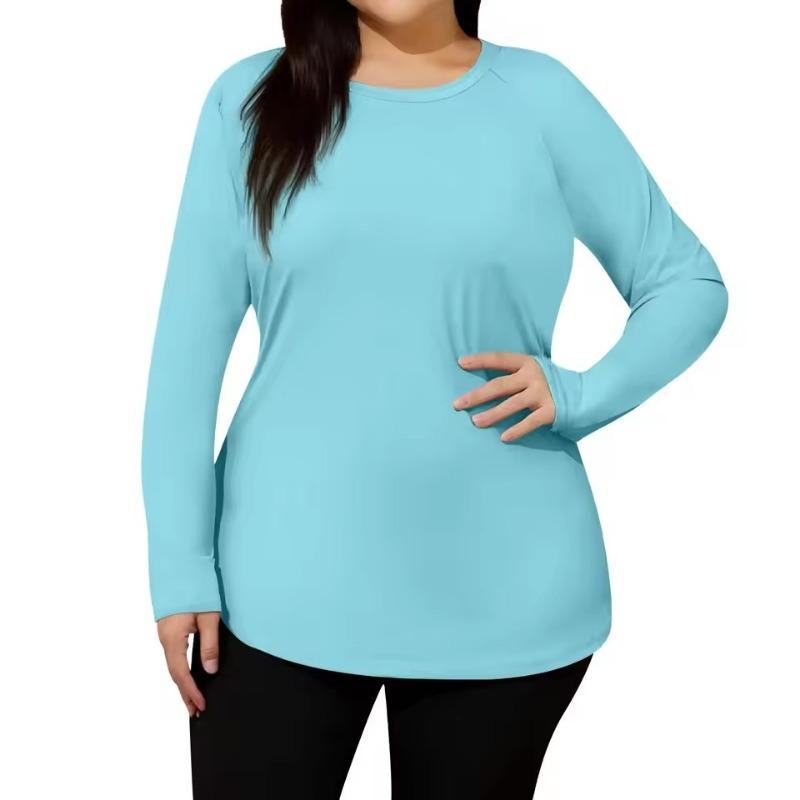 Plus Size Sport Sunscreen Top Women Summer Sunscreen Quick-drying Long-sleeved 3D T-shirt Round Neck Solid Color Breathable Tee