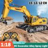 1/18 Сплавной Радиоуправляемый Экскаватор Электрическая Игрушка Спрей Со Светом 15/13/12 Каналов Детская Симуляция Машина на Радиоуправлении Рождественские Игрушки для Мальчика