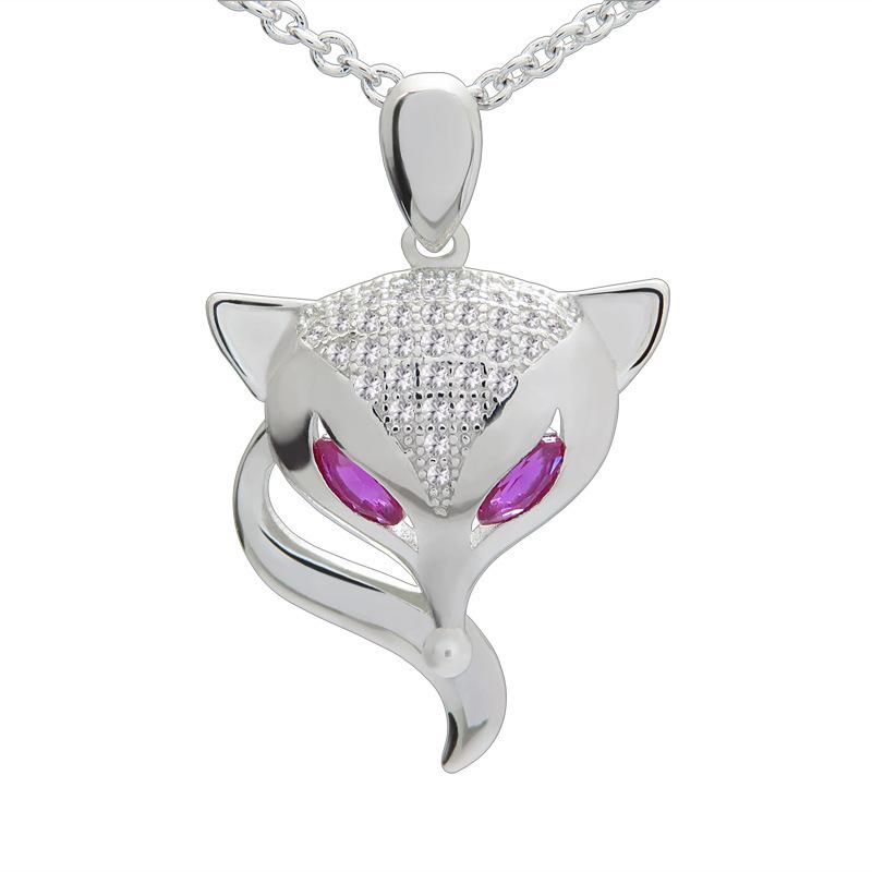 Japan and Korea Fashion Micro-inlaid Spirit Fox Girlfriend 925 Sterling Silver Necklace Cute Little Fox Pendant Single Pendant Women's Accessories