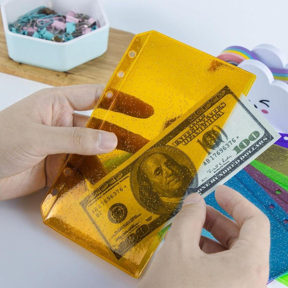 Flat Design PVC Binder Pockets A6 Colorful Glitter Document Filing Bag Waterproof 6-Hole Document Folders Journal Planner
