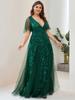 Ever-Pretty Womens Plus Size V Neck A Line Sequin Tulle Formal Dresses