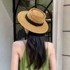 Женская летняя шляпа от солнца соломенная плетеная в стиле ретро в английском стиле с плоским верхом, сплошная цветная шляпа с широкими полями, защита от УФ-лучей, пляжная кепка для отпуска