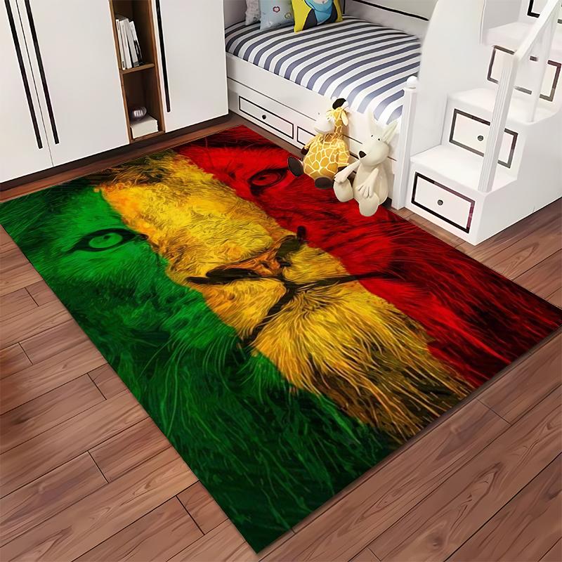 Lion Face Carpet with Green, Yellow, Red Gradient Design for Home Decor Suitable for use as an anti-slip for living room bedroom sofas