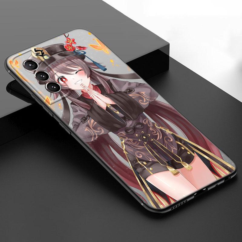 Hu Tao Genshin Impact Black Silicone Phone Case For Samsung Galaxy S23 S21 S20 FE S24 S22 Ultra S10E S10 S9 S8 Plus
