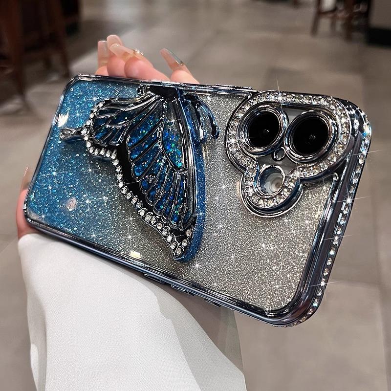 Applicable To Apple 16 Mobile Phone Case Electroplating Edge Drill 14/13 Quicksand Butterfly IPhone 15 Promax Protection Case