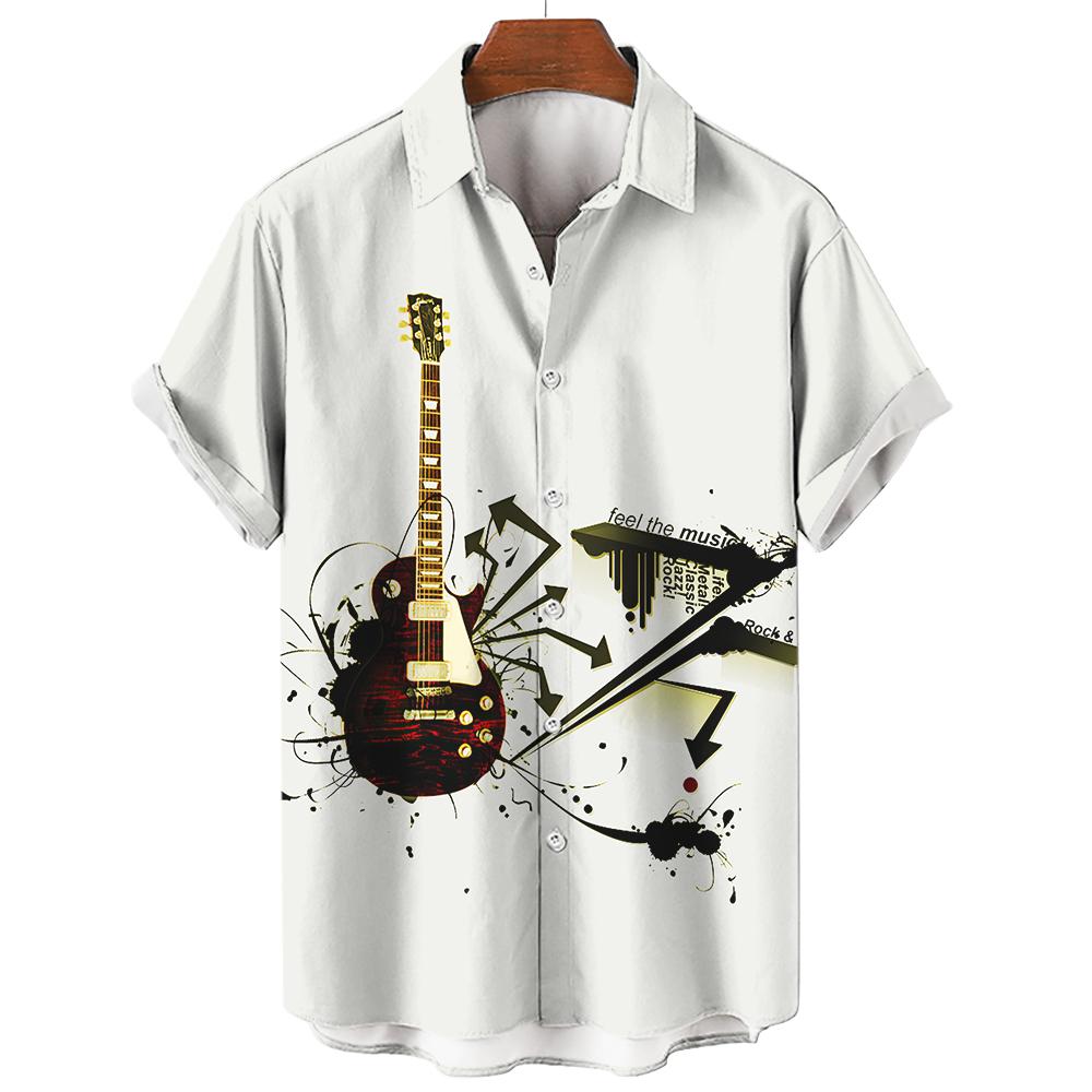 Рубашка Hawaiian Rock Beach для мужчин с принтом 3D саксофона и гитары, цветная музыка, короткий рукав, повседневные свободные топы, блузка