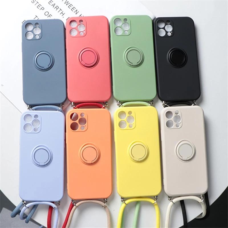 Ring Holder Strap Case For iPhone 13 12 Pro Mini XS Max XR X SE 2020 7 8 Plus 11 Pro Crossbody Cord Lanyard Magnetic TPU Cover