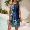 Women's Summer Casual U Neck Printed Sleeveless Dresses