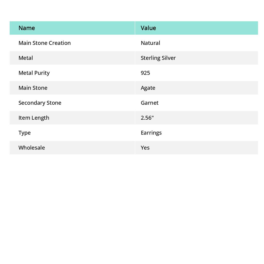 Серьги из стерлингового серебра 925 пробы с натуральным трубчатым агатом и гранатом, 2,56 дюйма, A1Z77