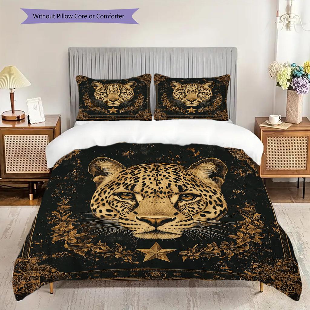 Постельное белье с леопардовым принтом Комплект одеял Покрывало Наволочка Домашний Декор Подарок на День Рождения (1 пододеяльник + 2 наволочки, без наполнителя)