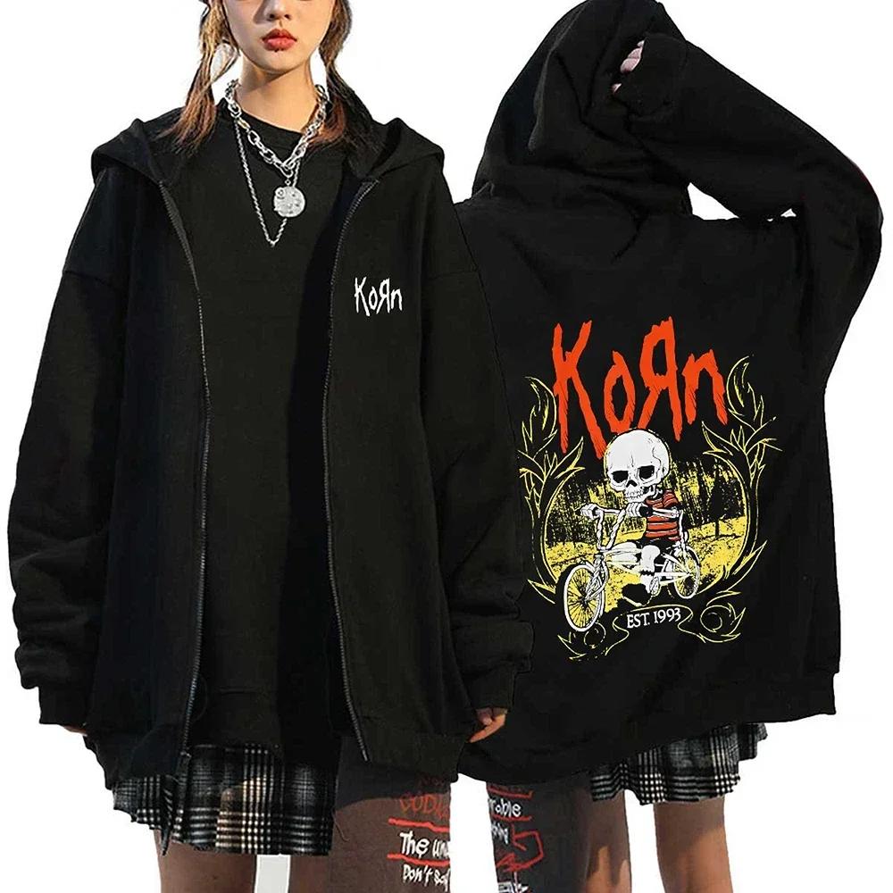 Толстовки Korn Rock Худи Мирового Турне Свитшоты на Молнии Куртки Korn Rock Metal на Молнии Флисовые Объемные Куртки Пальто Хип-Хоп Уличная Одежда