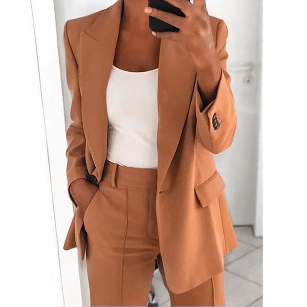 Женский повседневный однотонный кардиган с длинными рукавами и лацканами, куртка, брюки, костюм