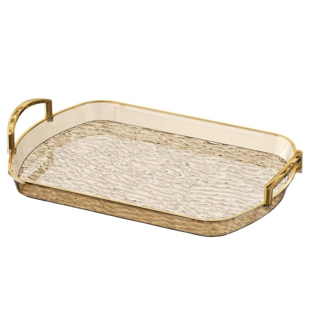 Transparent Clear Luxury Tray Gold Rim Dining Tea Serving Platter Decorative Tray Home Decor