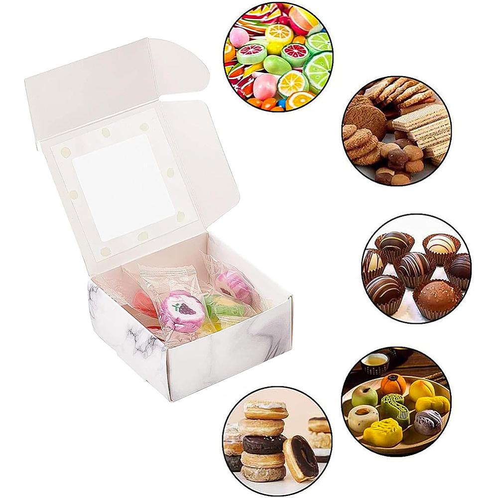 30pcs Foldable Creative Kraft Paper Box Wedding Favor Boxes Favour Box Paper Gift Box with Plastic Clear Window Square Light Grey 6.5x6.5x3cm