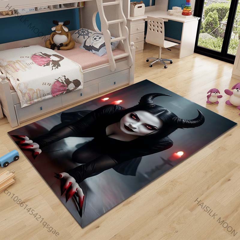 Multiple sizes Woman in black outfit, horns Carpet for Living Room Bedroom Sofa Home Decor Rus Non-slip Floor Mat Luxury Gift