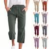 Мужские модные однотонные повседневные свободные прямые брюки из хлопка и льна с завязками и карманами для дома 7/10