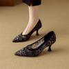 Fashion New Spring/summer Fabric Shallow Shoes for Women Fashion Lace Mesh Pointed Toe Women Pumps Breathable High Heels Apricot Black