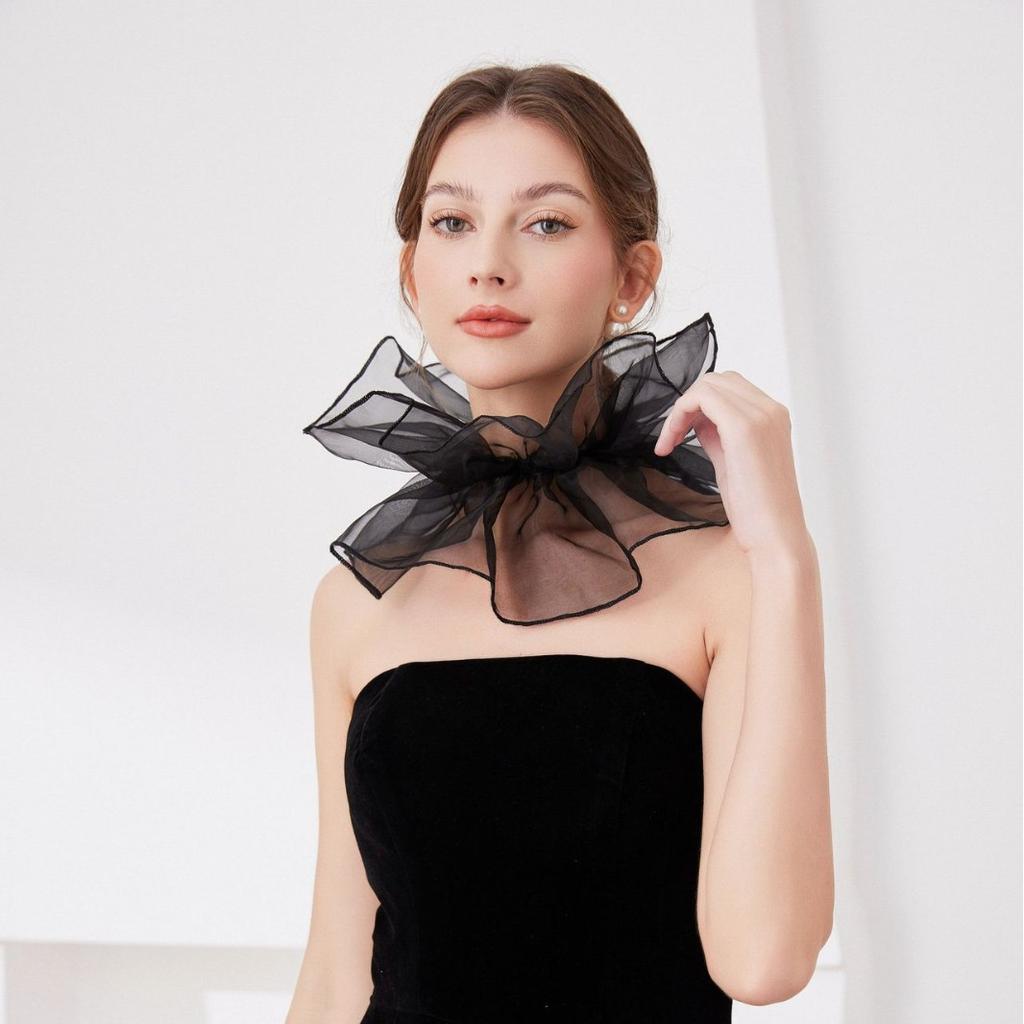 Neck Circumference Pleated Neck Protection Stand Up Collar French Style Scarf with Fake Collar Outer Outfit