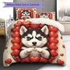 3D heartspuppy Pattern Bedding Quilt Set Quilt Cover Pillowcase Home Decoration Birthday Gift (1 * duvet cover + 2 * pillowcase, without core)