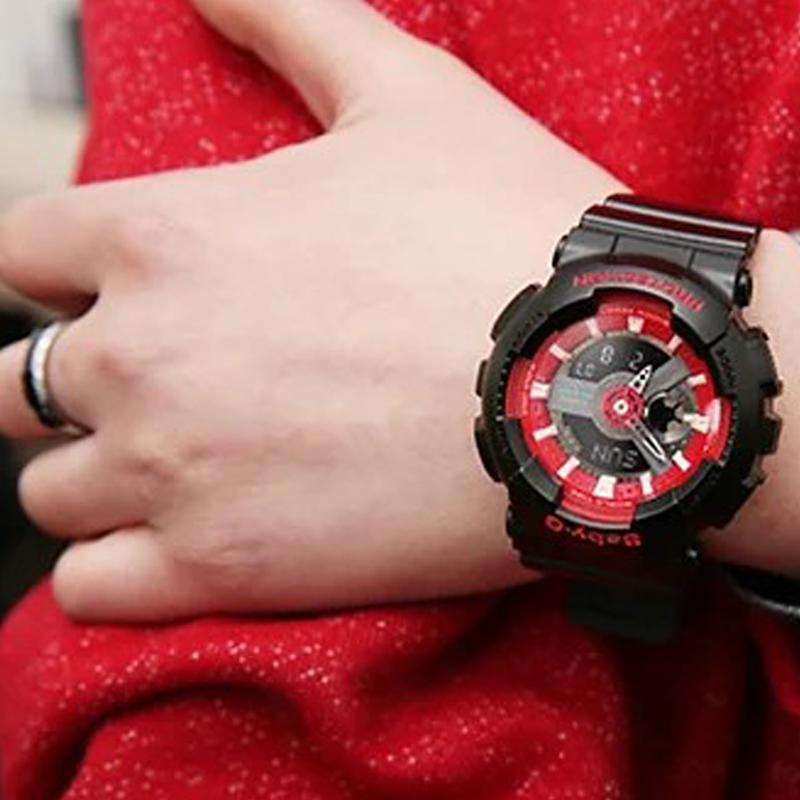 Casio Серия BABY-G на тему, модный тренд, контрастный цвет, яркий уличный стиль, классический стрелочный двойной дисплей, спортивные водонепроницаемые, кварцевые BA-110SN-1A