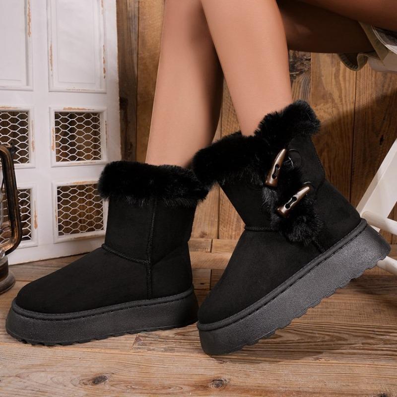 Versatile Platform Snow Boots Women's Winter Velvet Thickened Lightweight Horn Buckle Integrated Cotton Shoes