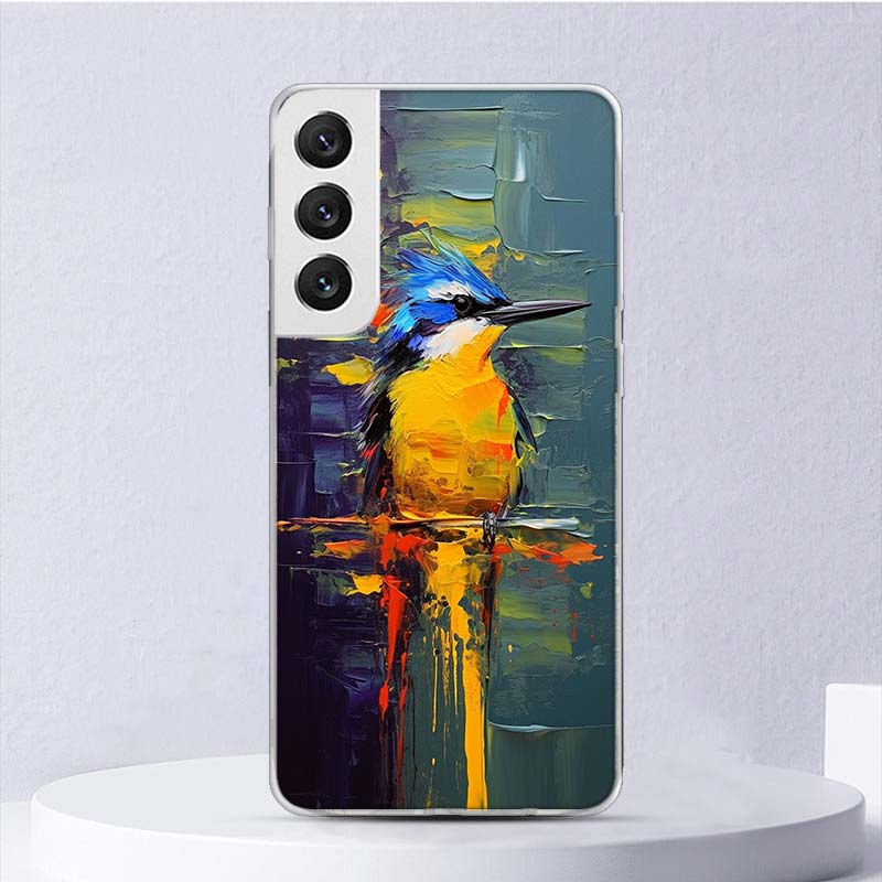 Animal Oil Painting Bird Soft Case For Samsung Galaxy S25 S24 S23 S22 Ultra Phone Cover S20 FE S21 Plus S25 Edge + Funda Coque